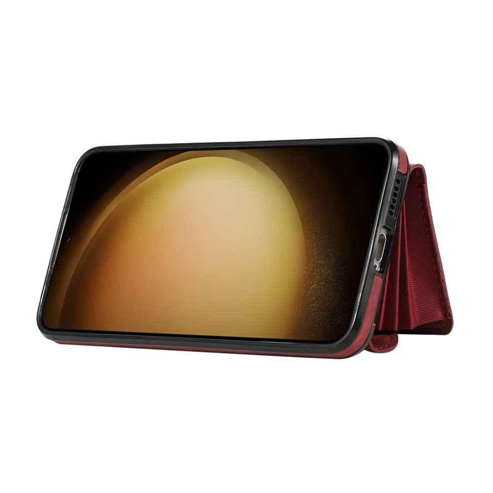 For Samsung Galaxy A57 5G Cell Phone Case PU Leather + TPU RFID Blocking Card Slots Cover with 2 Straps - Red