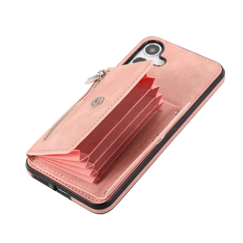 For Samsung Galaxy A57 5G Cell Phone Case PU Leather + TPU RFID Blocking Card Slots Cover with 2 Straps - Rose Gold
