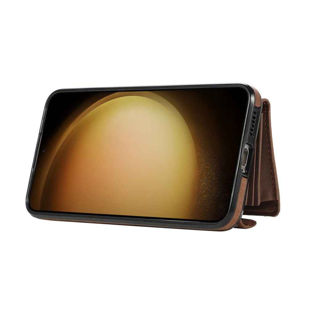 For Samsung Galaxy A57 5G Cell Phone Case PU Leather + TPU RFID Blocking Card Slots Cover with 2 Straps - Brown