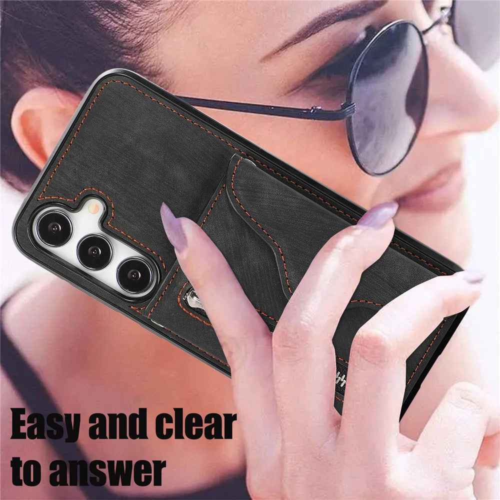 For Samsung Galaxy A57 5G Cell Phone Case PU Leather + TPU RFID Blocking Card Slots Cover with 2 Straps - Black