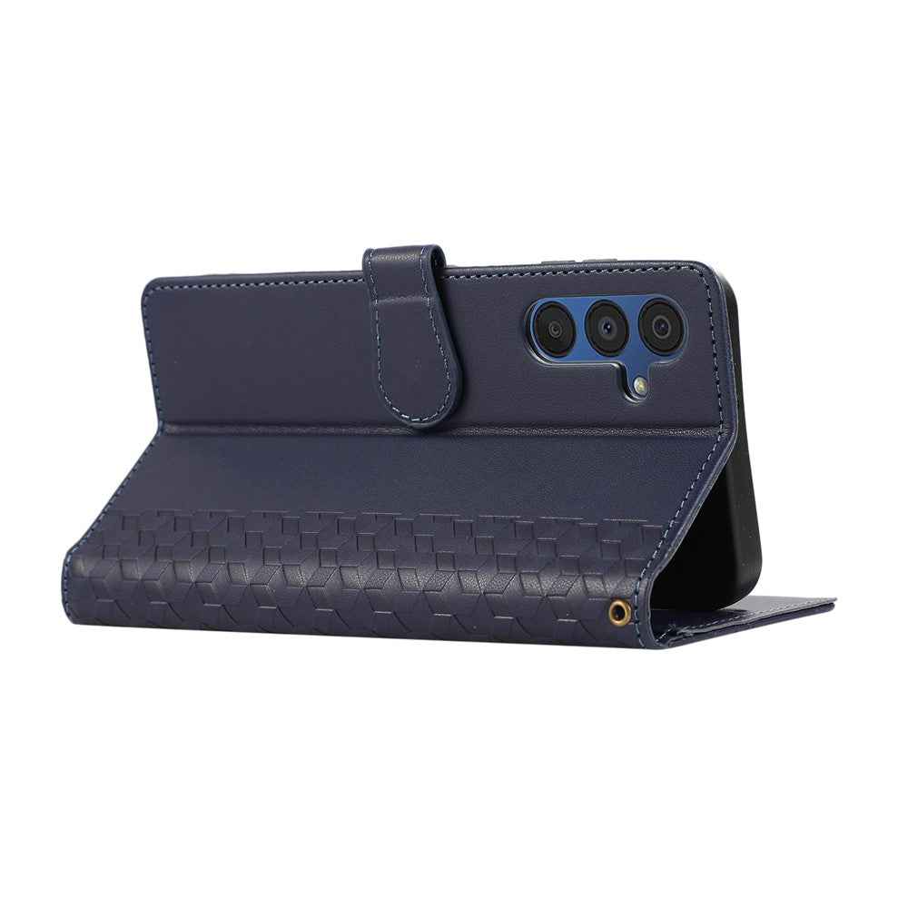 For Samsung Galaxy A57 5G Case 3D Rhombus Grid Imprinted Wallet Leather Phone Cover with Lanyard - Blue