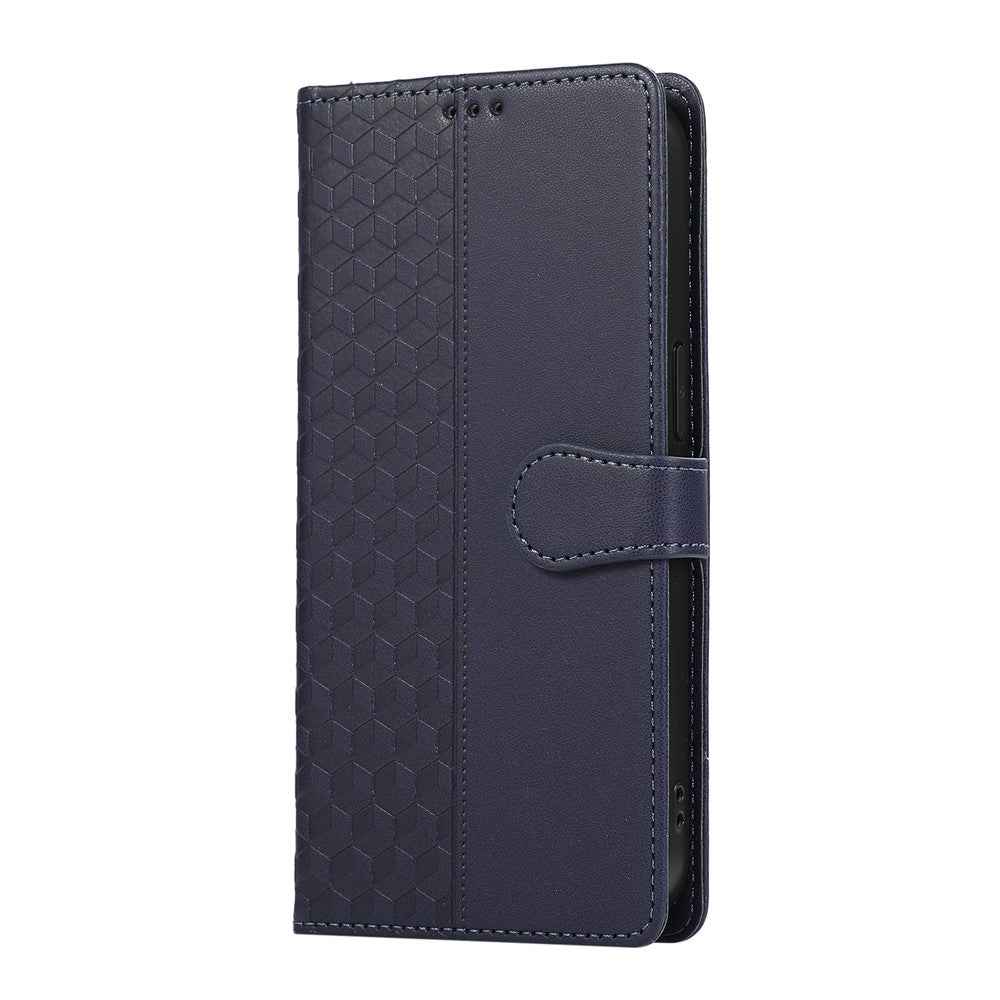 For Samsung Galaxy A57 5G Case 3D Rhombus Grid Imprinted Wallet Leather Phone Cover with Lanyard - Blue