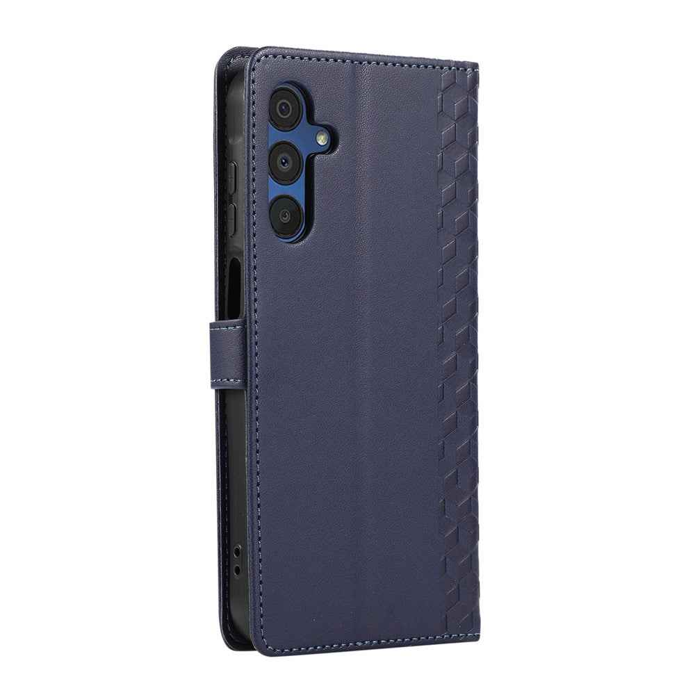 For Samsung Galaxy A57 5G Case 3D Rhombus Grid Imprinted Wallet Leather Phone Cover with Lanyard - Blue