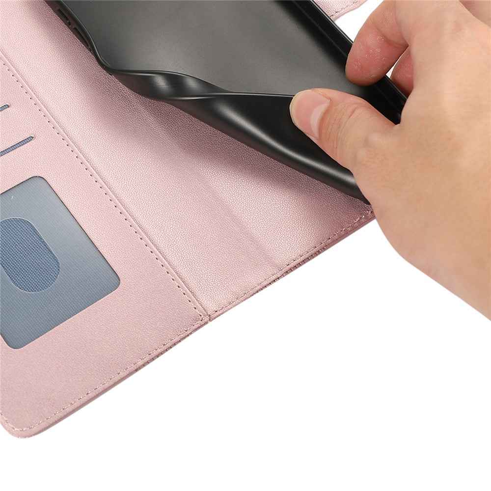 For Samsung Galaxy A57 5G Case 3D Rhombus Grid Imprinted Wallet Leather Phone Cover with Lanyard - Rose Gold