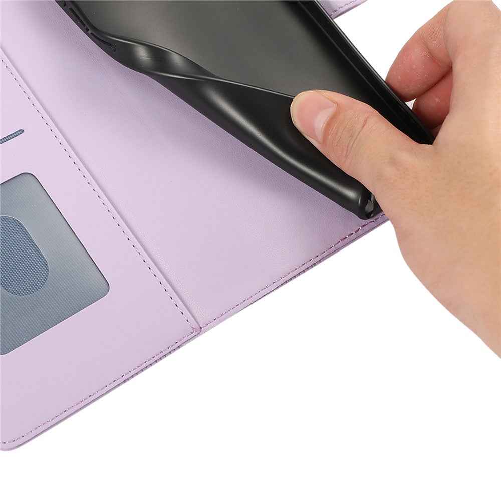 For Samsung Galaxy A57 5G Case 3D Rhombus Grid Imprinted Wallet Leather Phone Cover with Lanyard - Purple