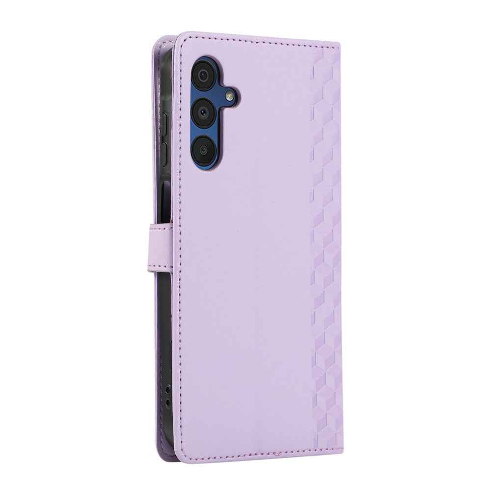 For Samsung Galaxy A57 5G Case 3D Rhombus Grid Imprinted Wallet Leather Phone Cover with Lanyard - Purple