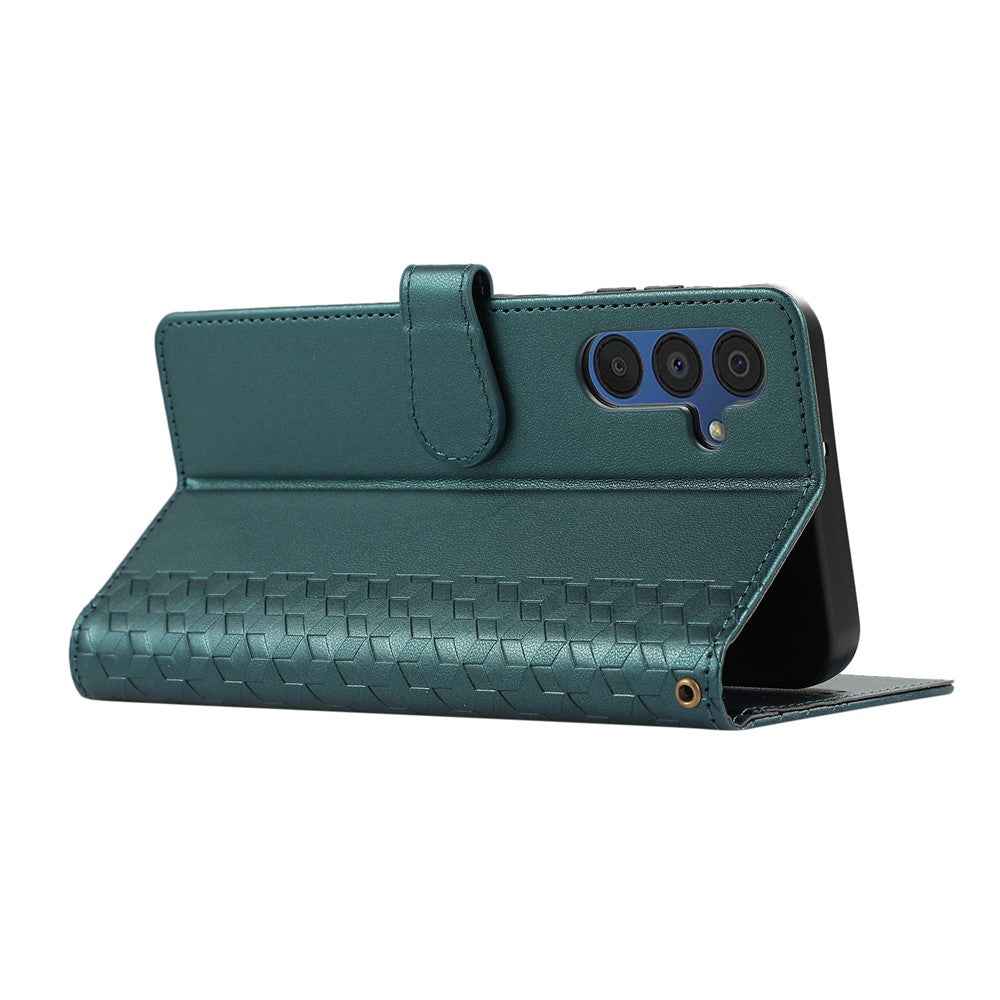 For Samsung Galaxy A57 5G Case 3D Rhombus Grid Imprinted Wallet Leather Phone Cover with Lanyard - Green