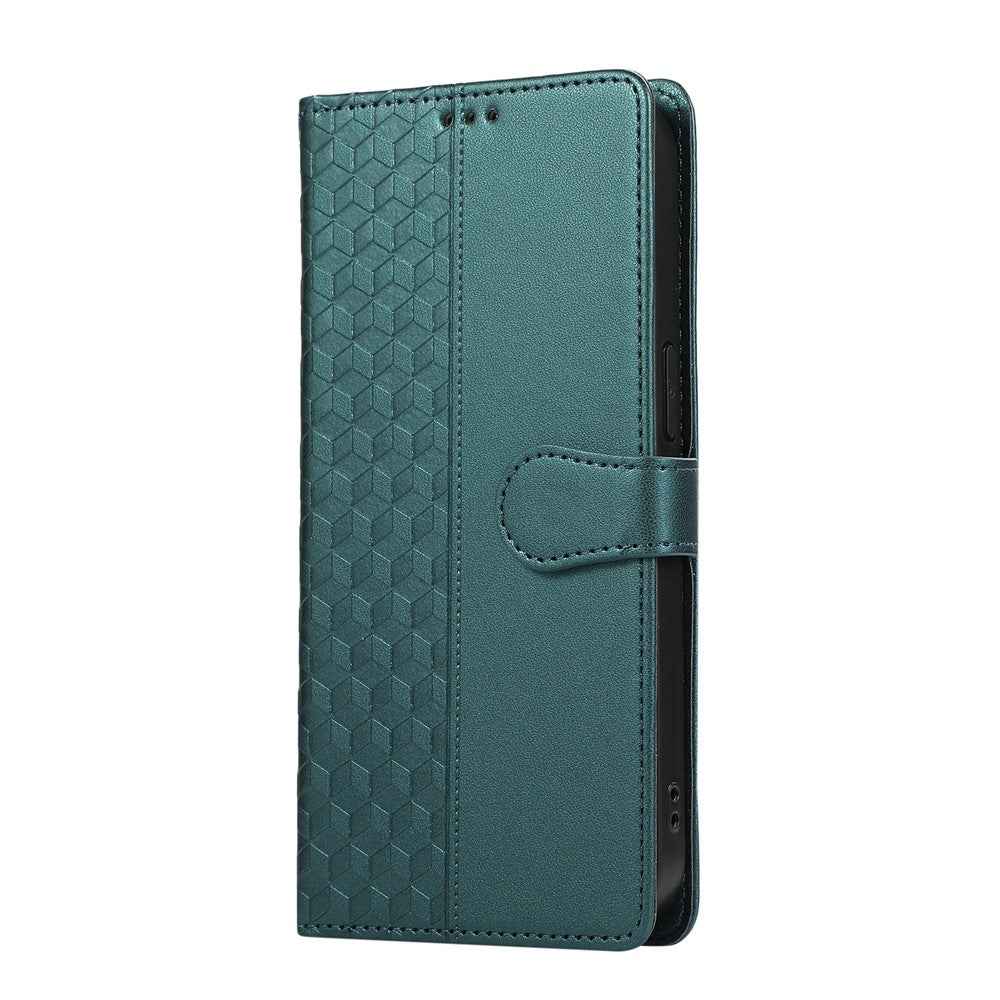 For Samsung Galaxy A57 5G Case 3D Rhombus Grid Imprinted Wallet Leather Phone Cover with Lanyard - Green