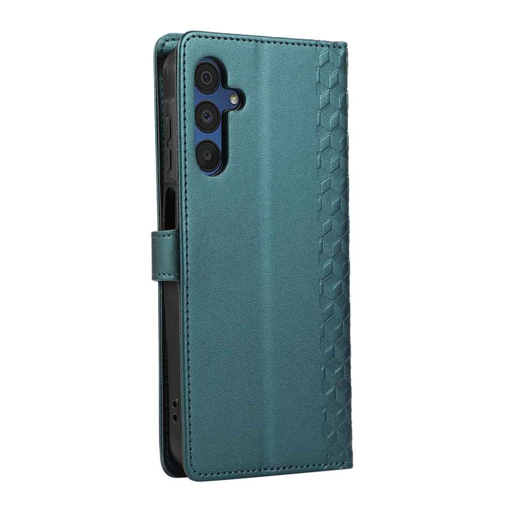 For Samsung Galaxy A57 5G Case 3D Rhombus Grid Imprinted Wallet Leather Phone Cover with Lanyard - Green