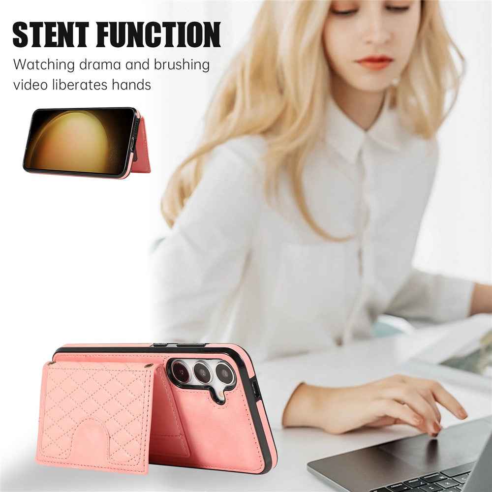 For Samsung Galaxy A57 5G Kickstand Phone Case TPU+PU Leather Shoulder Phone Bag - Rose Gold