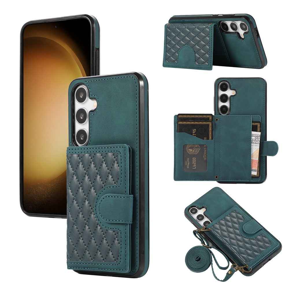 For Samsung Galaxy A57 5G Kickstand Phone Case TPU+PU Leather Shoulder Phone Bag - Green