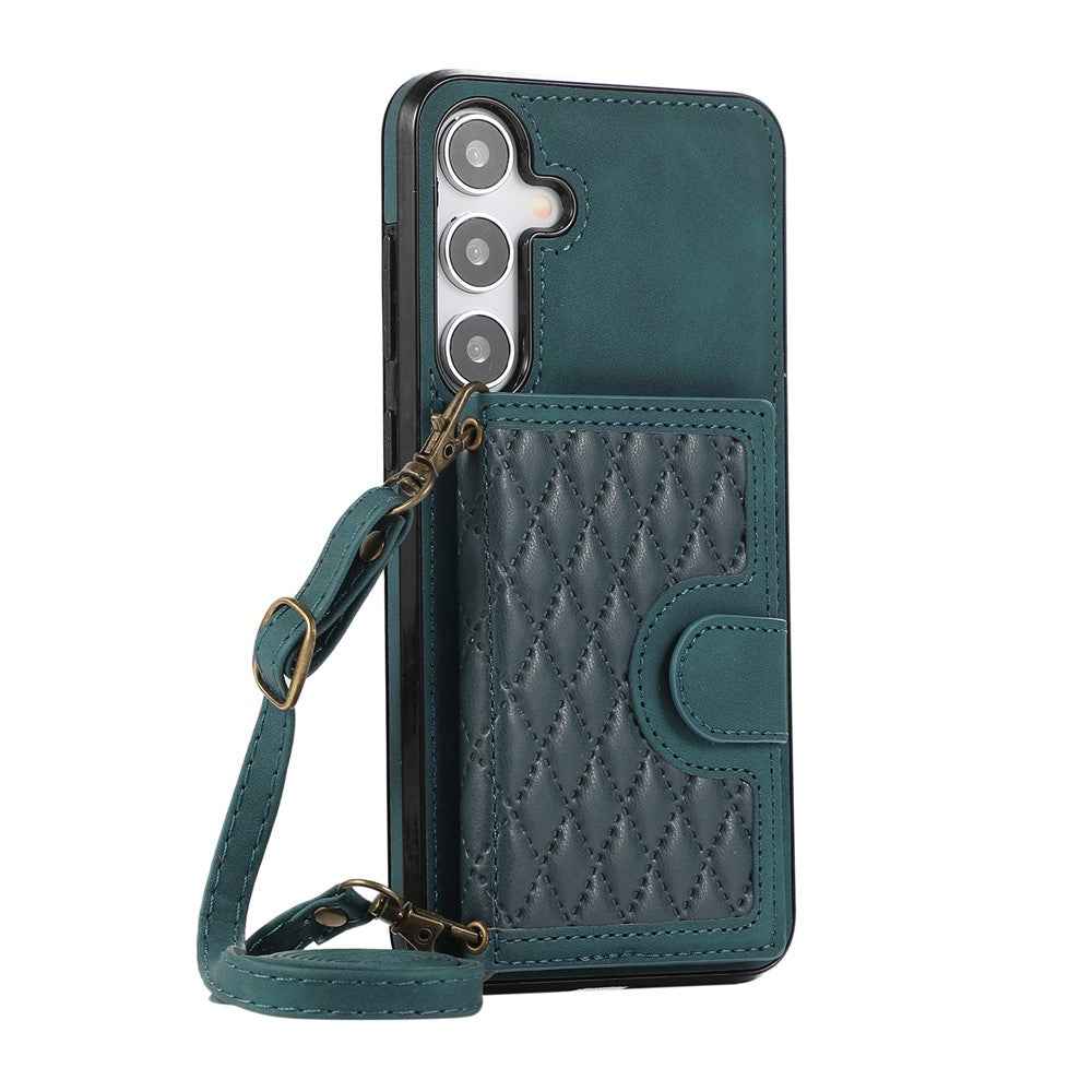 For Samsung Galaxy A57 5G Kickstand Phone Case TPU+PU Leather Shoulder Phone Bag - Green