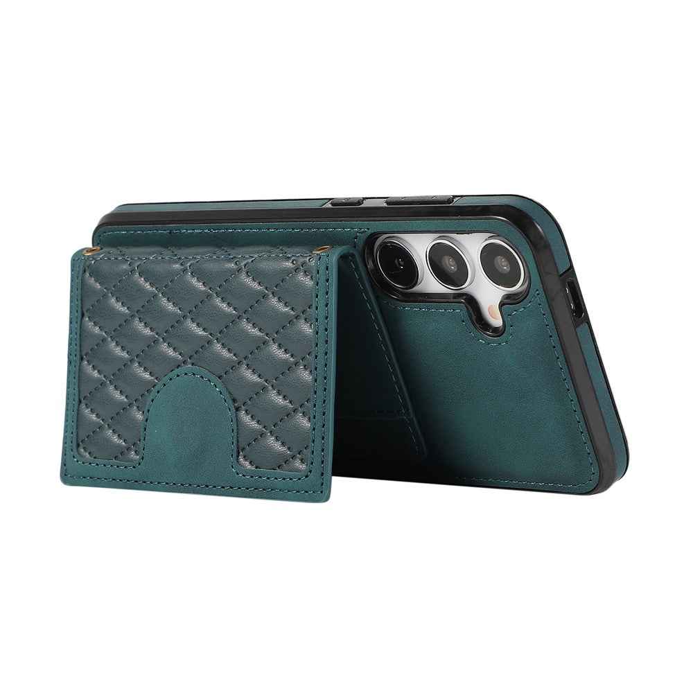For Samsung Galaxy A57 5G Kickstand Phone Case TPU+PU Leather Shoulder Phone Bag - Green