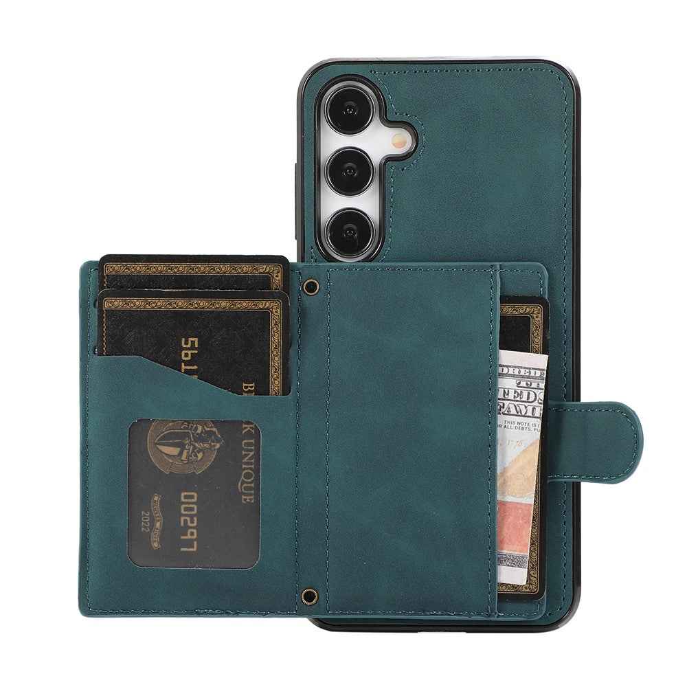For Samsung Galaxy A57 5G Kickstand Phone Case TPU+PU Leather Shoulder Phone Bag - Green