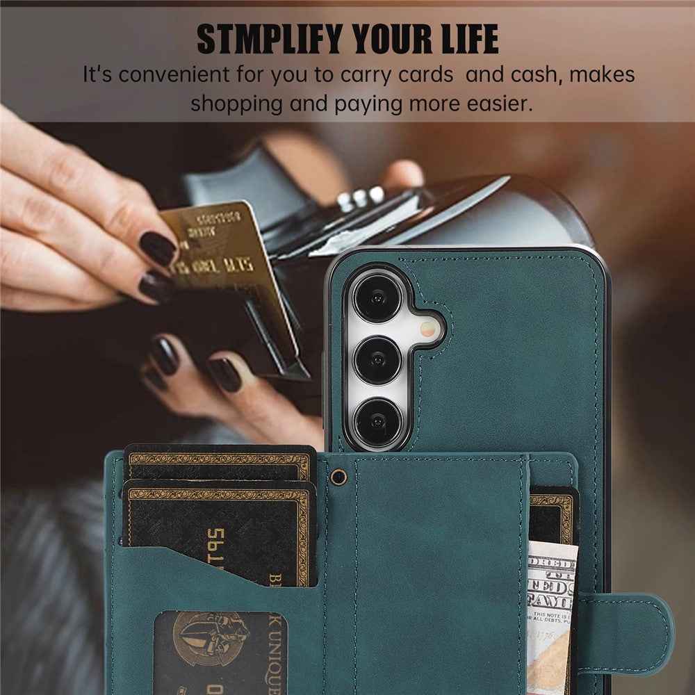 For Samsung Galaxy A57 5G Kickstand Phone Case TPU+PU Leather Shoulder Phone Bag - Green