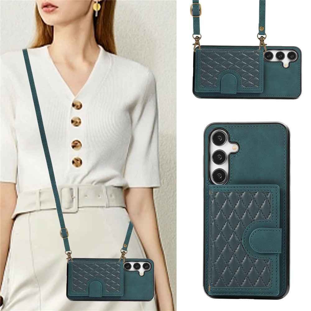 For Samsung Galaxy A57 5G Kickstand Phone Case TPU+PU Leather Shoulder Phone Bag - Green