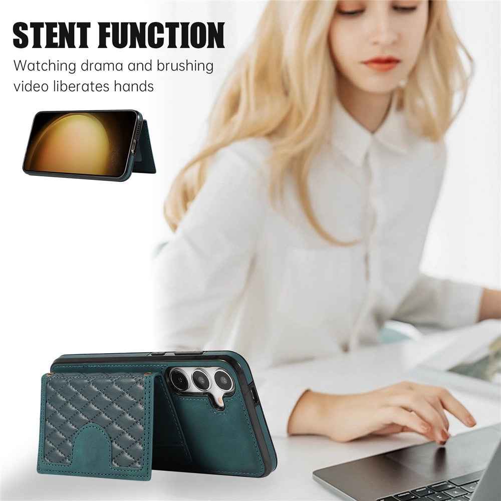 For Samsung Galaxy A57 5G Kickstand Phone Case TPU+PU Leather Shoulder Phone Bag - Green