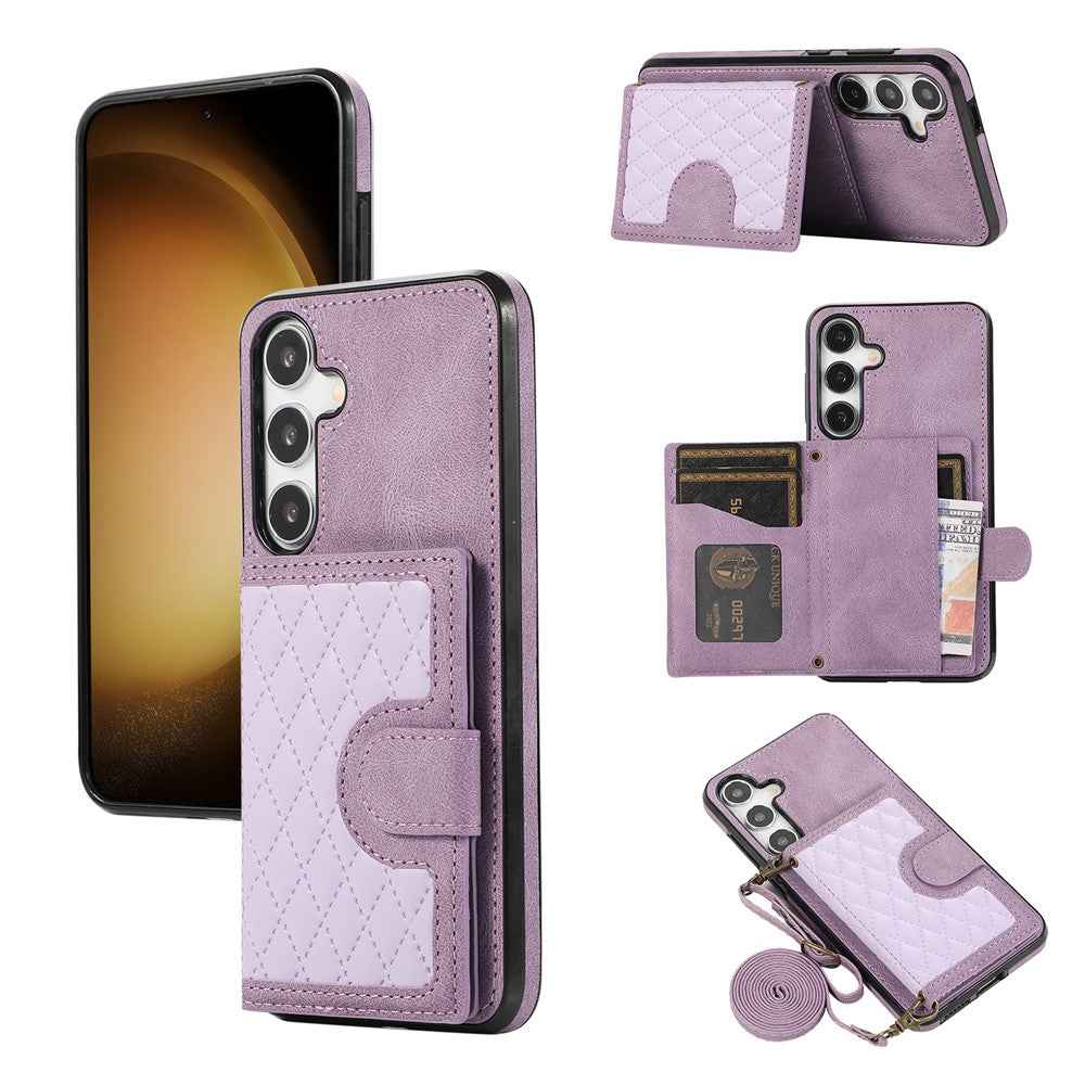 For Samsung Galaxy A57 5G Kickstand Phone Case TPU+PU Leather Shoulder Phone Bag - Purple