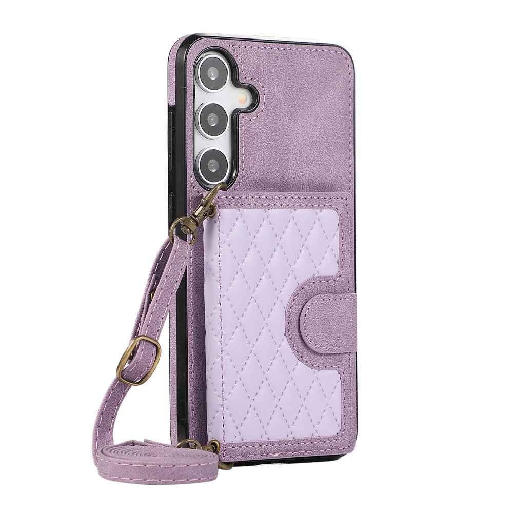 For Samsung Galaxy A57 5G Kickstand Phone Case TPU+PU Leather Shoulder Phone Bag - Purple