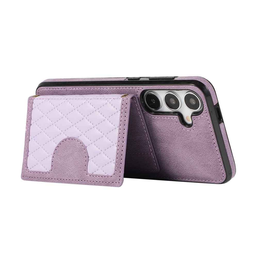 For Samsung Galaxy A57 5G Kickstand Phone Case TPU+PU Leather Shoulder Phone Bag - Purple