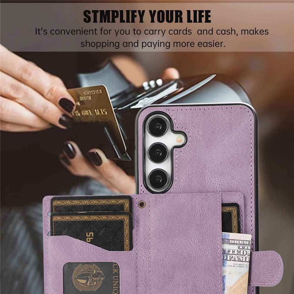 For Samsung Galaxy A57 5G Kickstand Phone Case TPU+PU Leather Shoulder Phone Bag - Purple