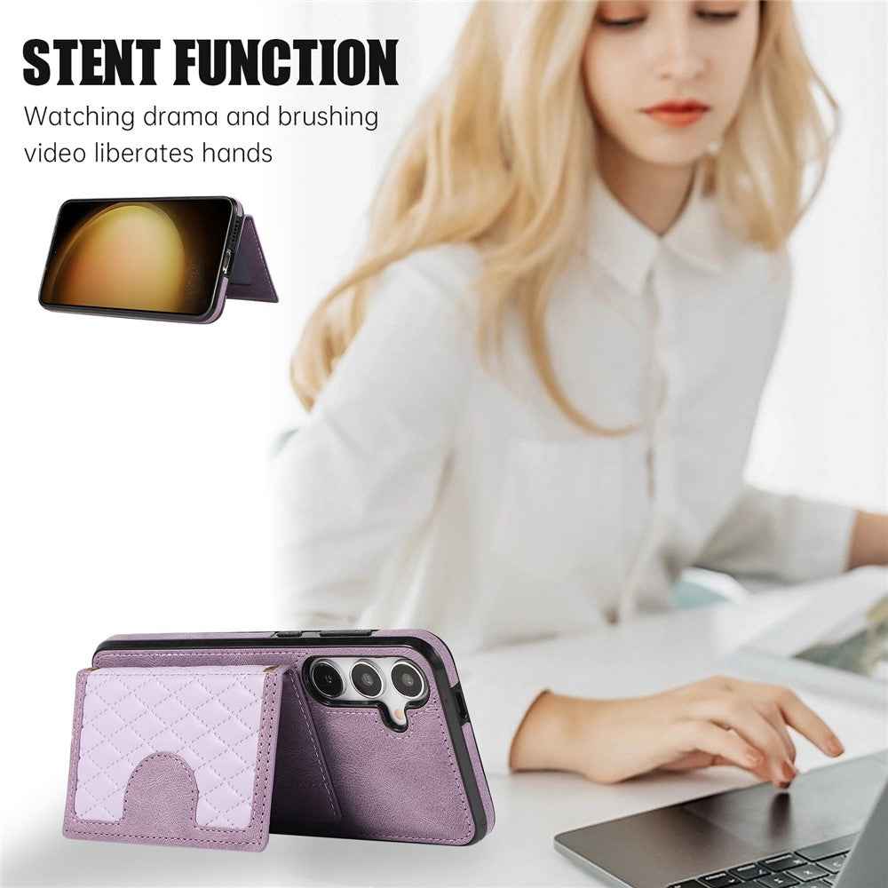 For Samsung Galaxy A57 5G Kickstand Phone Case TPU+PU Leather Shoulder Phone Bag - Purple