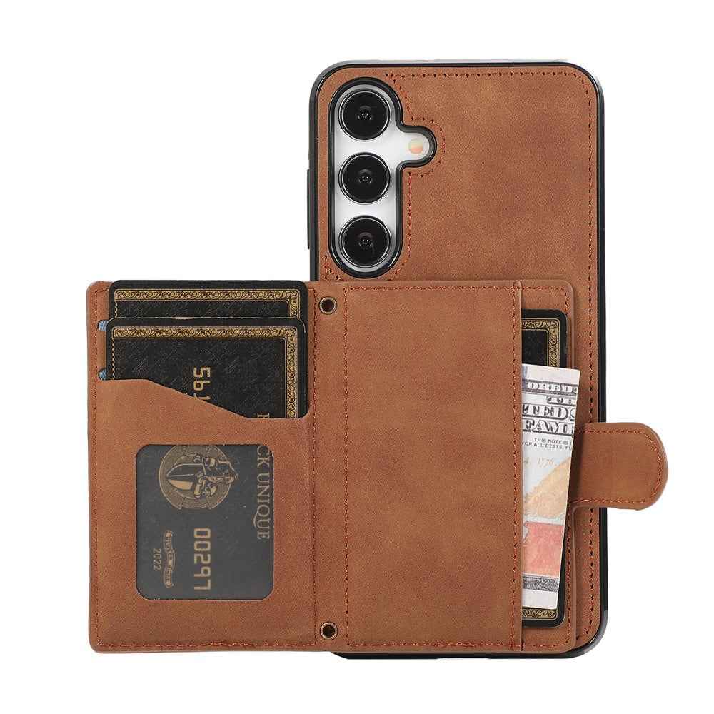 For Samsung Galaxy A57 5G Kickstand Phone Case TPU+PU Leather Shoulder Phone Bag - Brown