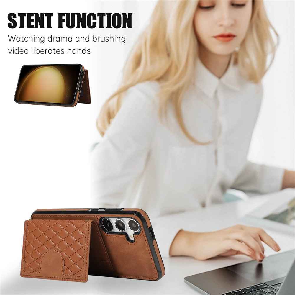 For Samsung Galaxy A57 5G Kickstand Phone Case TPU+PU Leather Shoulder Phone Bag - Brown