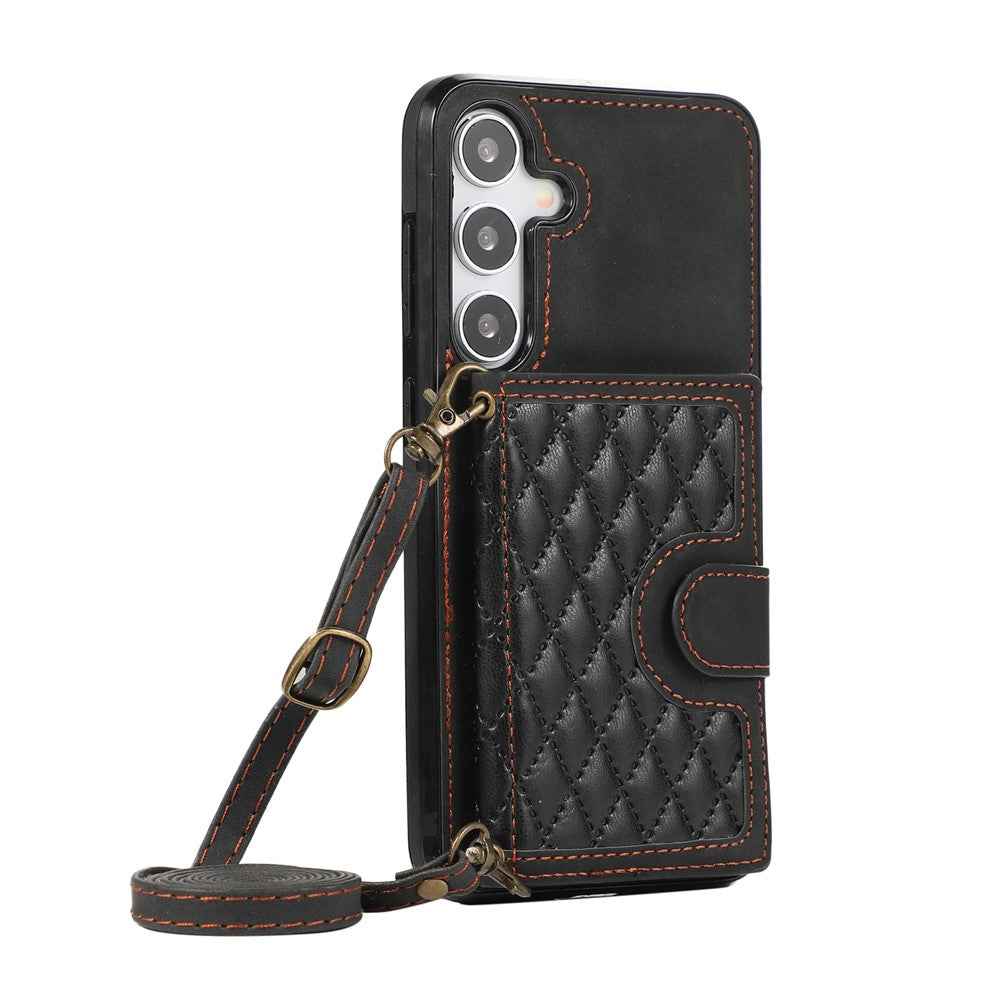 For Samsung Galaxy A57 5G Kickstand Phone Case TPU+PU Leather Shoulder Phone Bag - Black