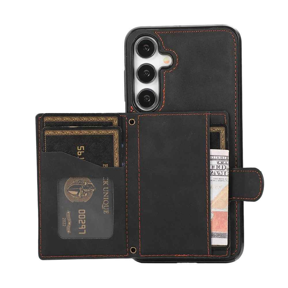 For Samsung Galaxy A57 5G Kickstand Phone Case TPU+PU Leather Shoulder Phone Bag - Black