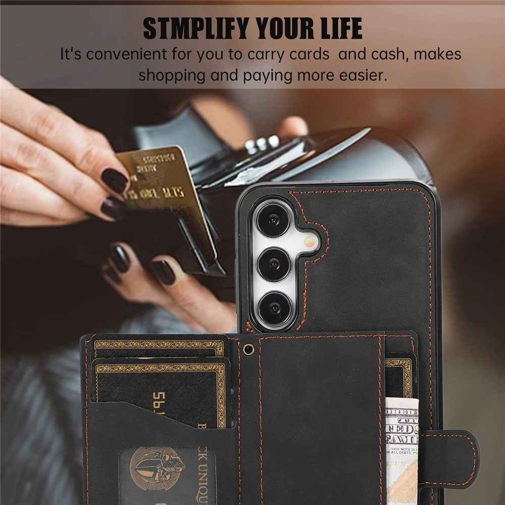 For Samsung Galaxy A57 5G Kickstand Phone Case TPU+PU Leather Shoulder Phone Bag - Black