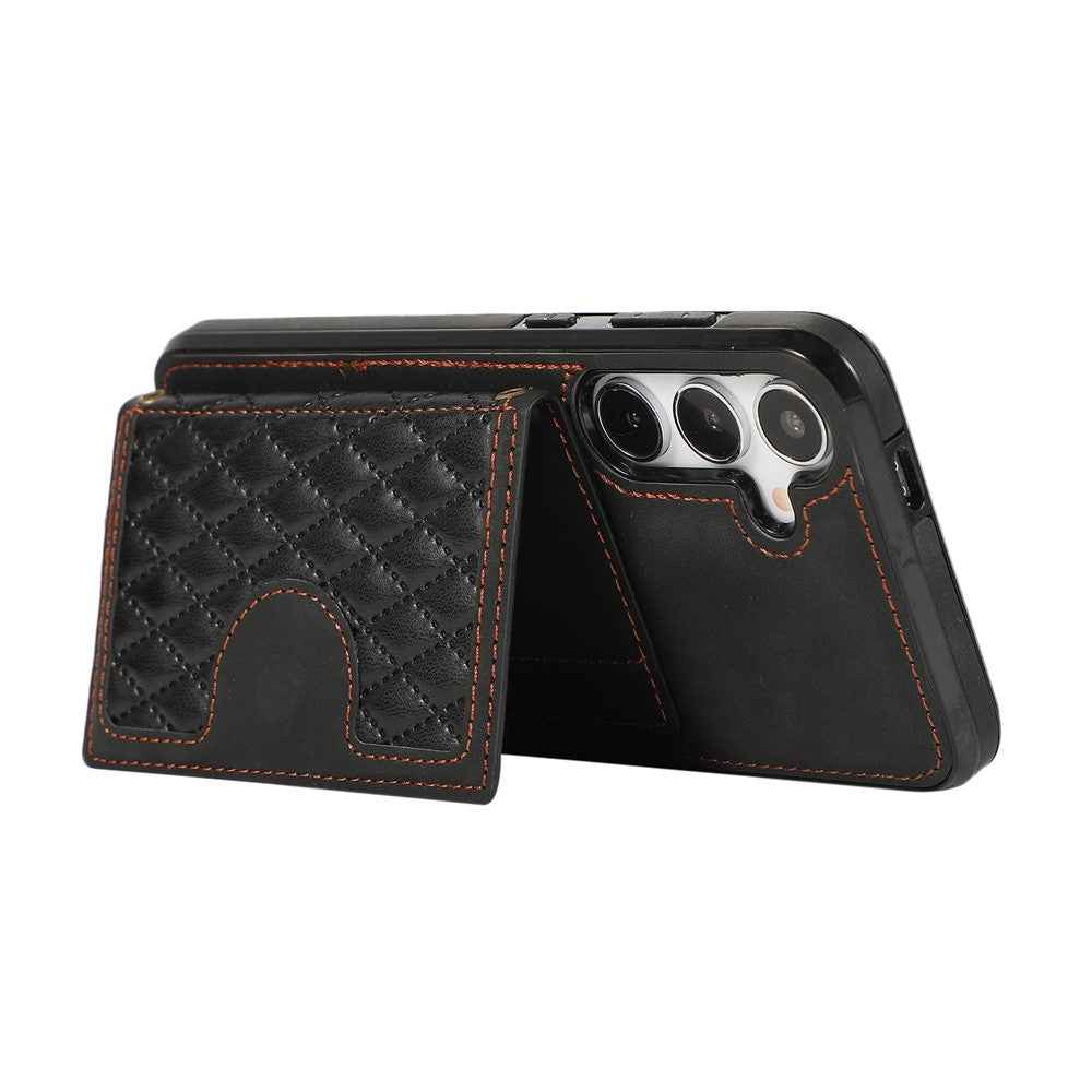For Samsung Galaxy A57 5G Case Rhombus Grid TPU PU Leather PC Phone Cover with Card Holder Kickstand - Black