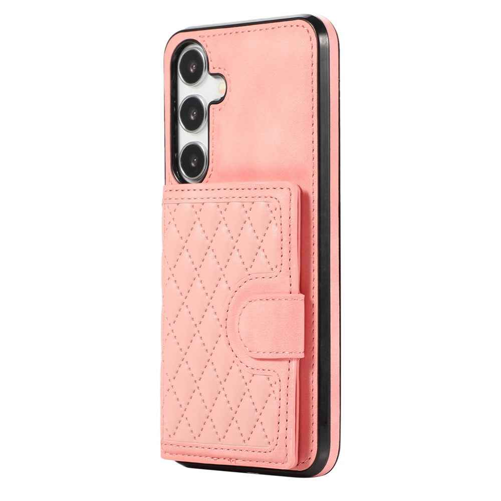 For Samsung Galaxy A57 5G Case Rhombus Grid TPU PU Leather PC Phone Cover with Card Holder Kickstand - Rose Gold