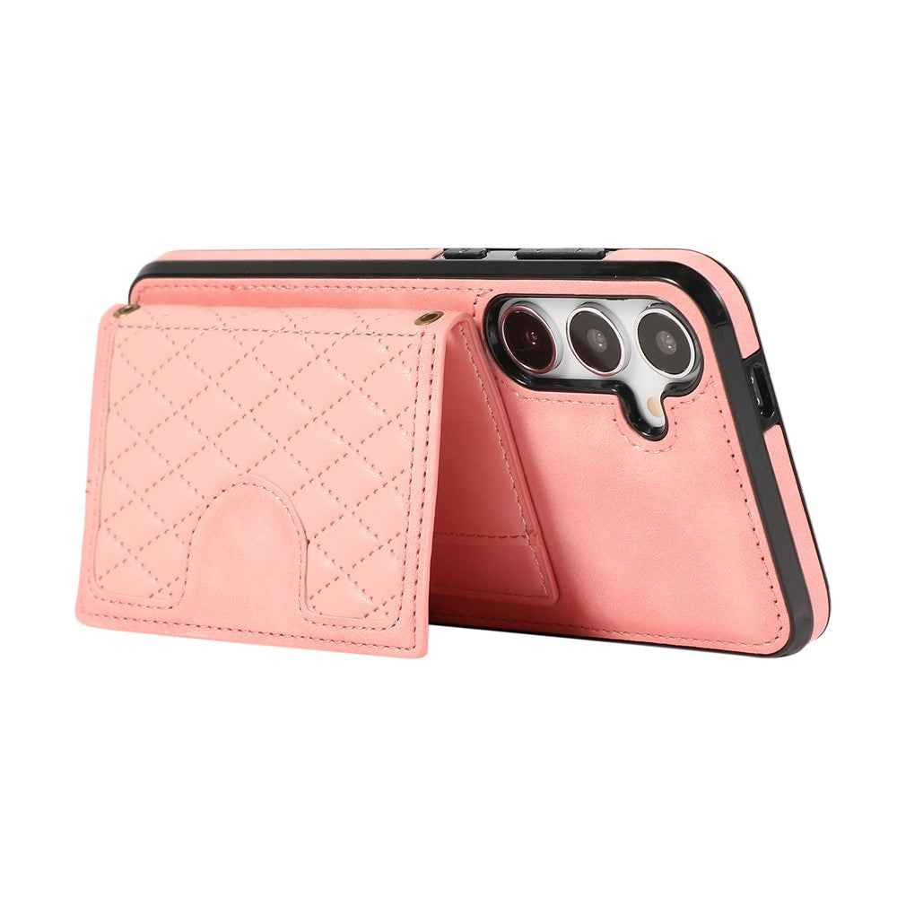 For Samsung Galaxy A57 5G Case Rhombus Grid TPU PU Leather PC Phone Cover with Card Holder Kickstand - Rose Gold