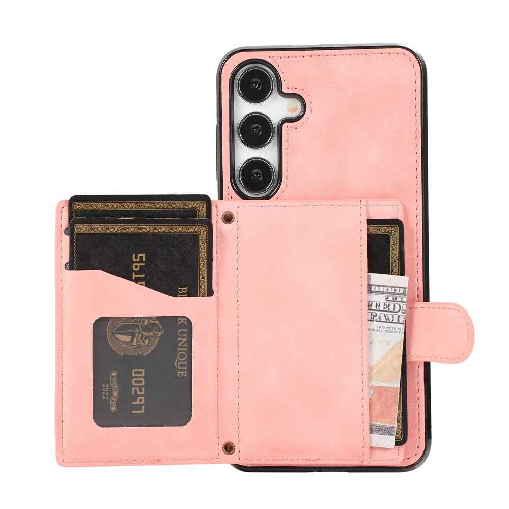 For Samsung Galaxy A57 5G Case Rhombus Grid TPU PU Leather PC Phone Cover with Card Holder Kickstand - Rose Gold