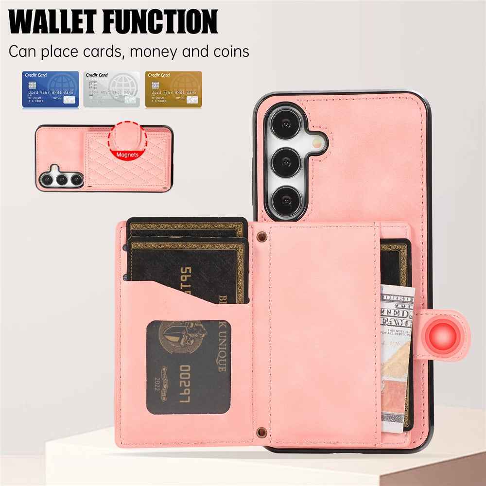 For Samsung Galaxy A57 5G Case Rhombus Grid TPU PU Leather PC Phone Cover with Card Holder Kickstand - Rose Gold