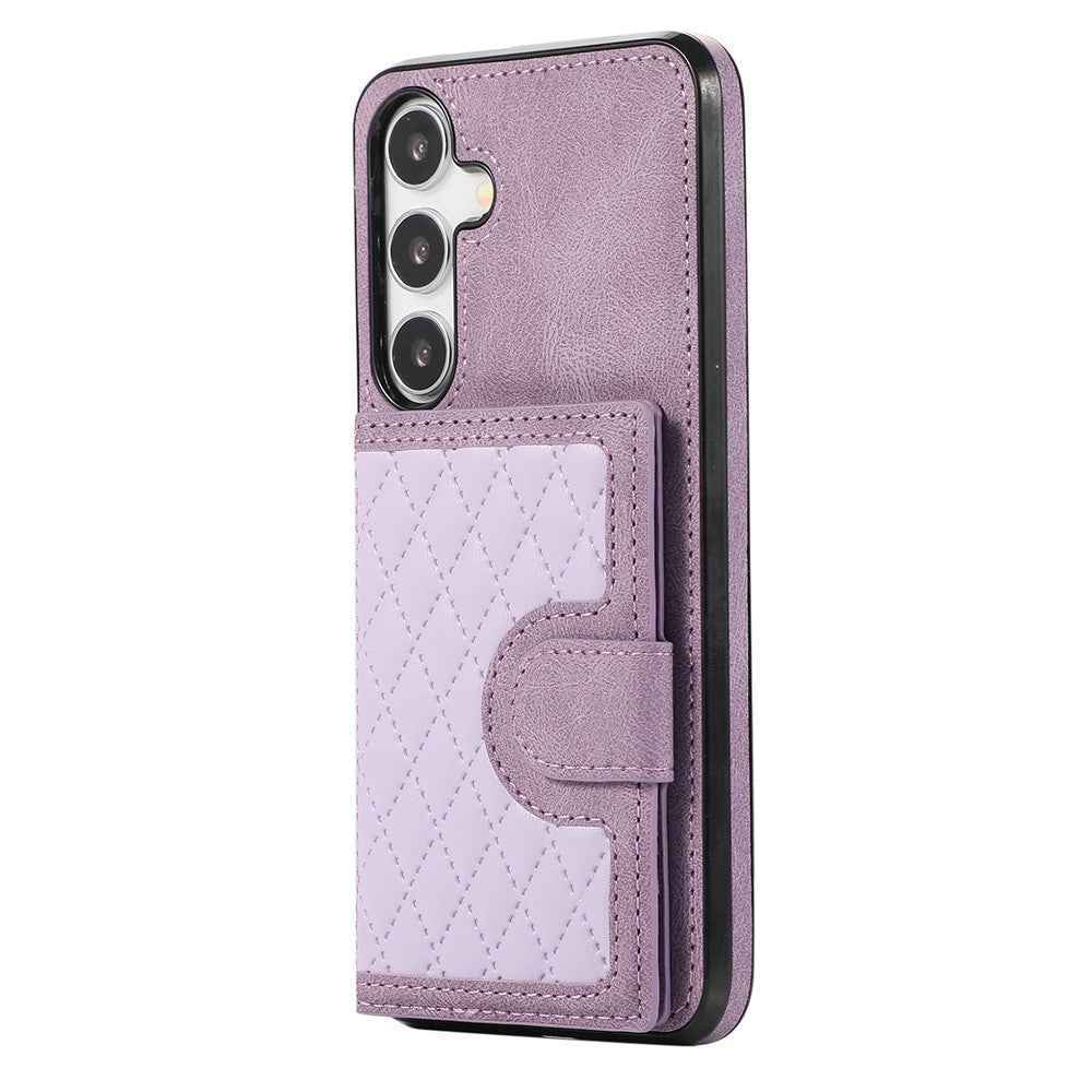 For Samsung Galaxy A57 5G Case Rhombus Grid TPU PU Leather PC Phone Cover with Card Holder Kickstand - Purple