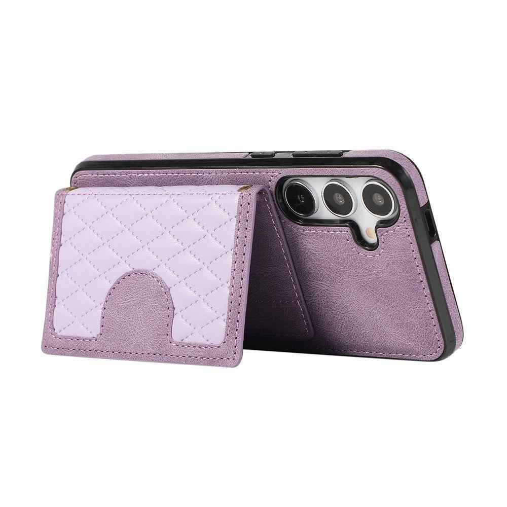 For Samsung Galaxy A57 5G Case Rhombus Grid TPU PU Leather PC Phone Cover with Card Holder Kickstand - Purple