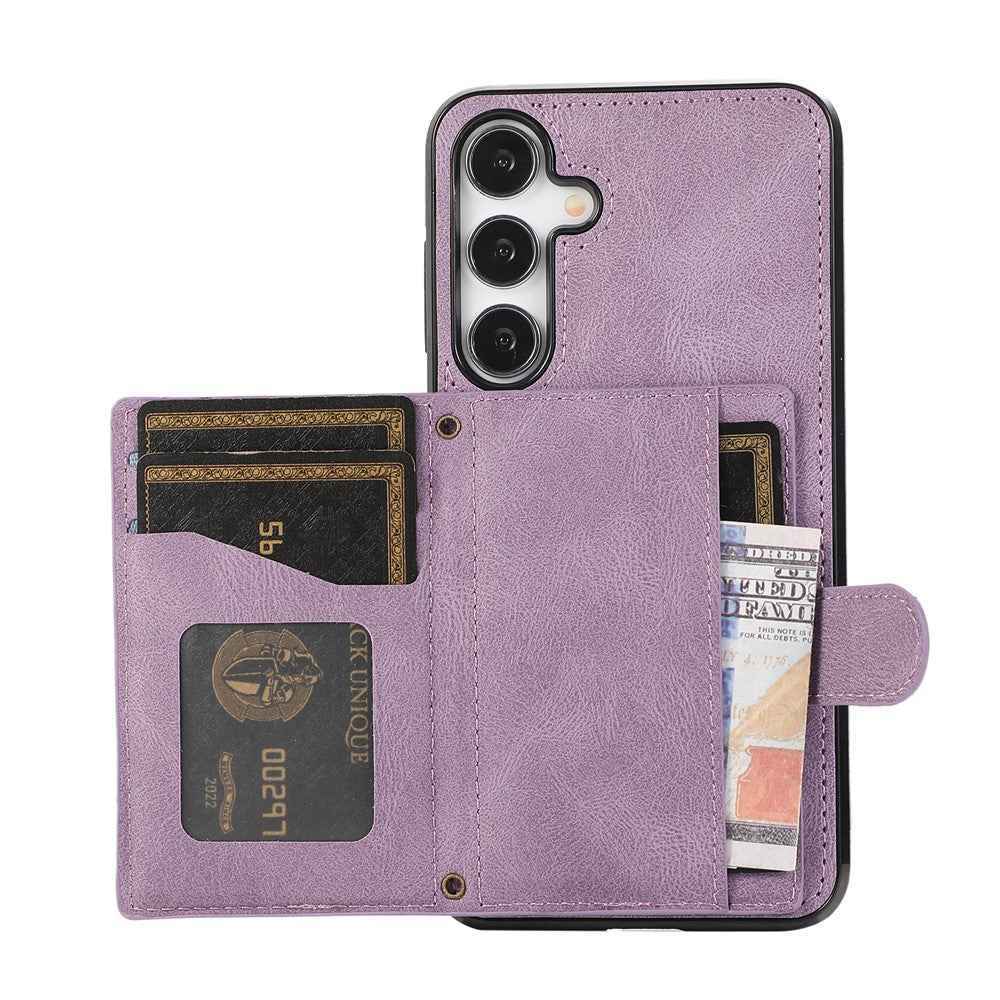 For Samsung Galaxy A57 5G Case Rhombus Grid TPU PU Leather PC Phone Cover with Card Holder Kickstand - Purple