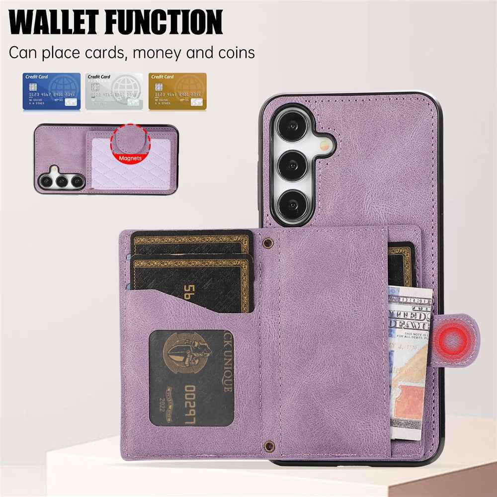For Samsung Galaxy A57 5G Case Rhombus Grid TPU PU Leather PC Phone Cover with Card Holder Kickstand - Purple