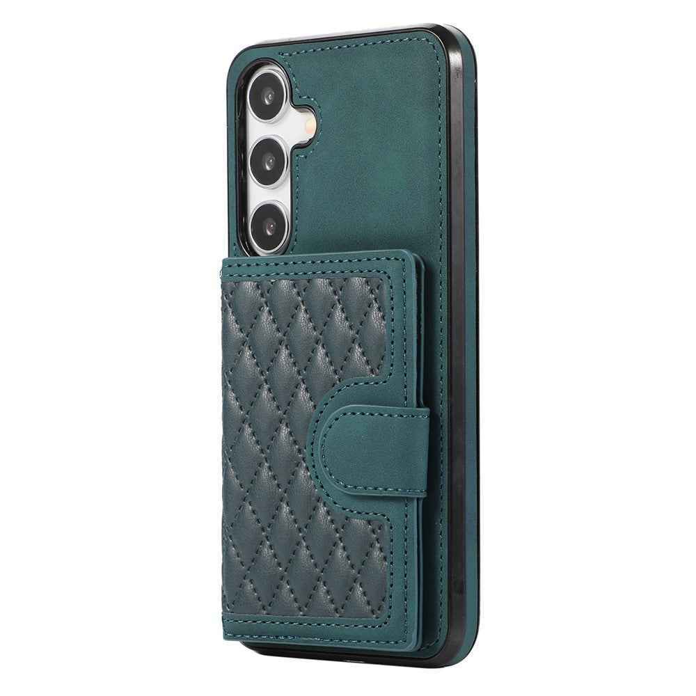 For Samsung Galaxy A57 5G Case Rhombus Grid TPU PU Leather PC Phone Cover with Card Holder Kickstand - Green