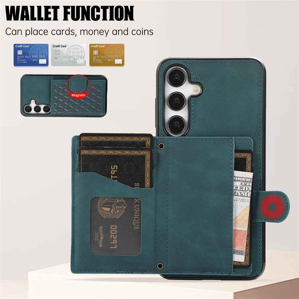 For Samsung Galaxy A57 5G Case Rhombus Grid TPU PU Leather PC Phone Cover with Card Holder Kickstand - Green
