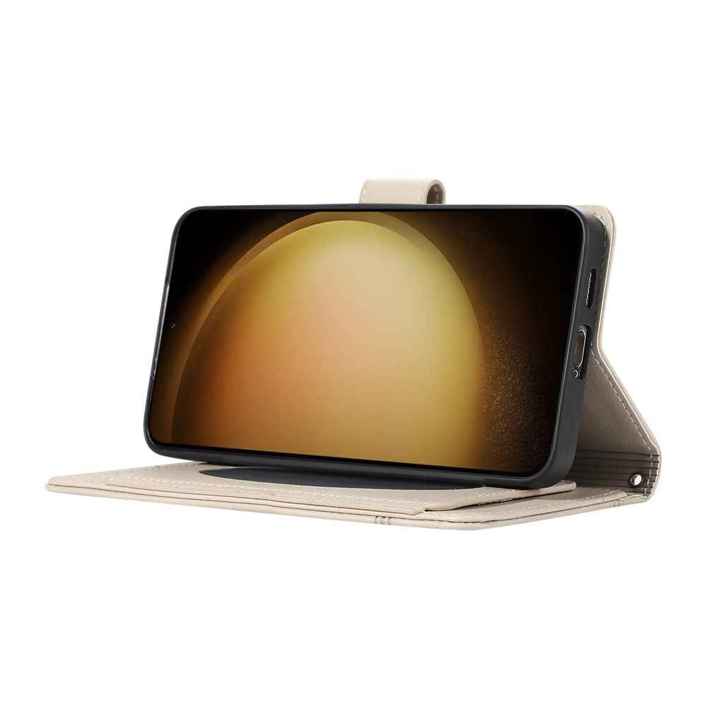 For Samsung Galaxy A57 5G Case TPU PU Leather Folio Flip Shockproof Phone Cover with Mirror - Beige
