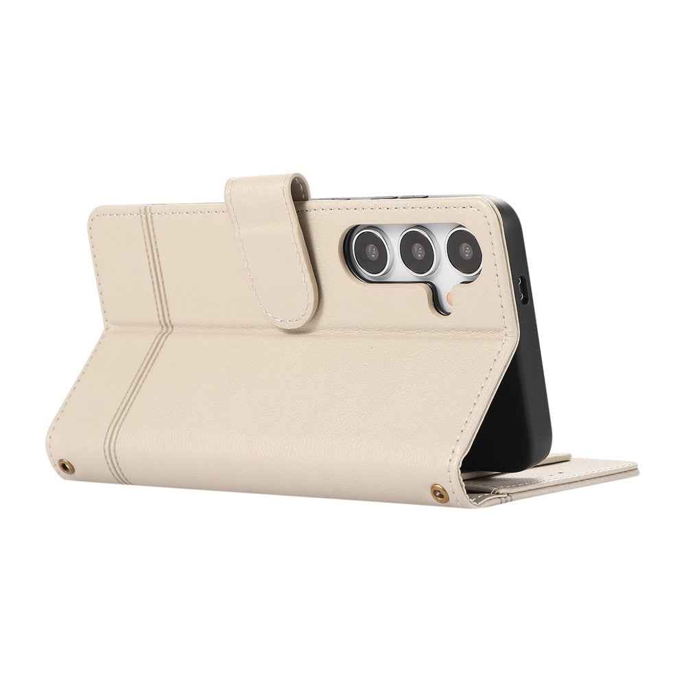 For Samsung Galaxy A57 5G Case TPU PU Leather Folio Flip Shockproof Phone Cover with Mirror - Beige