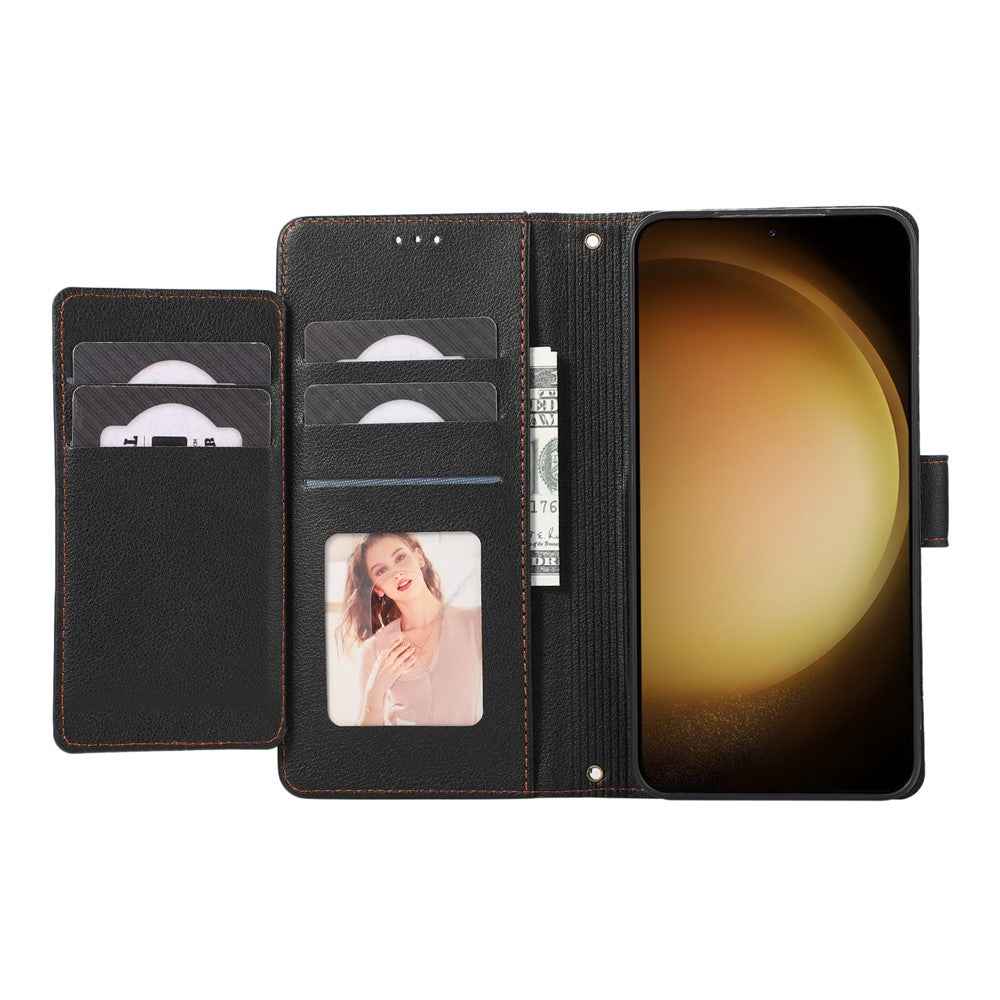 For Samsung Galaxy A57 5G Case TPU PU Leather Folio Flip Shockproof Phone Cover with Mirror - Black