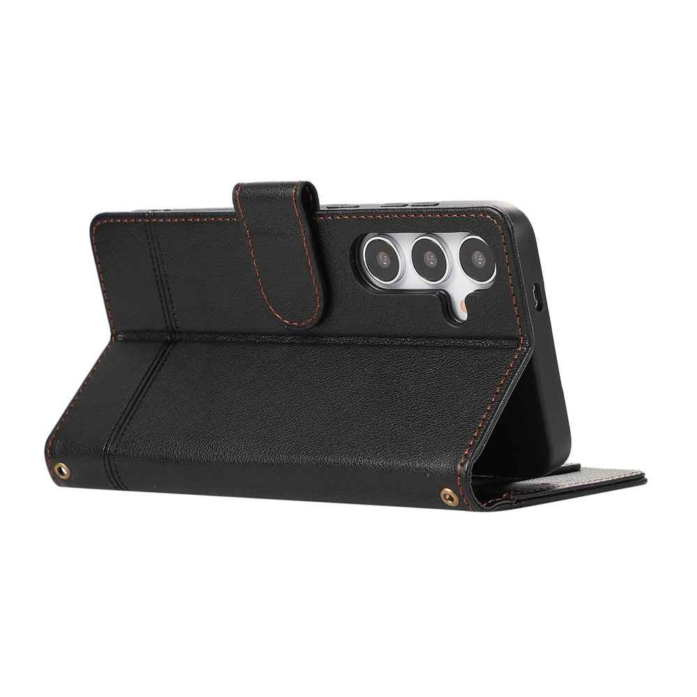 For Samsung Galaxy A57 5G Case TPU PU Leather Folio Flip Shockproof Phone Cover with Mirror - Black