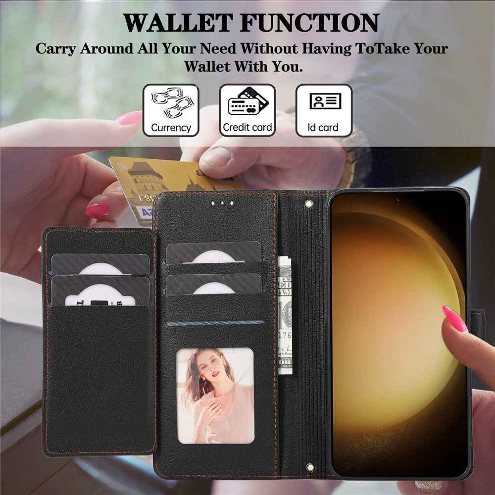 For Samsung Galaxy A57 5G Case TPU PU Leather Folio Flip Shockproof Phone Cover with Mirror - Black
