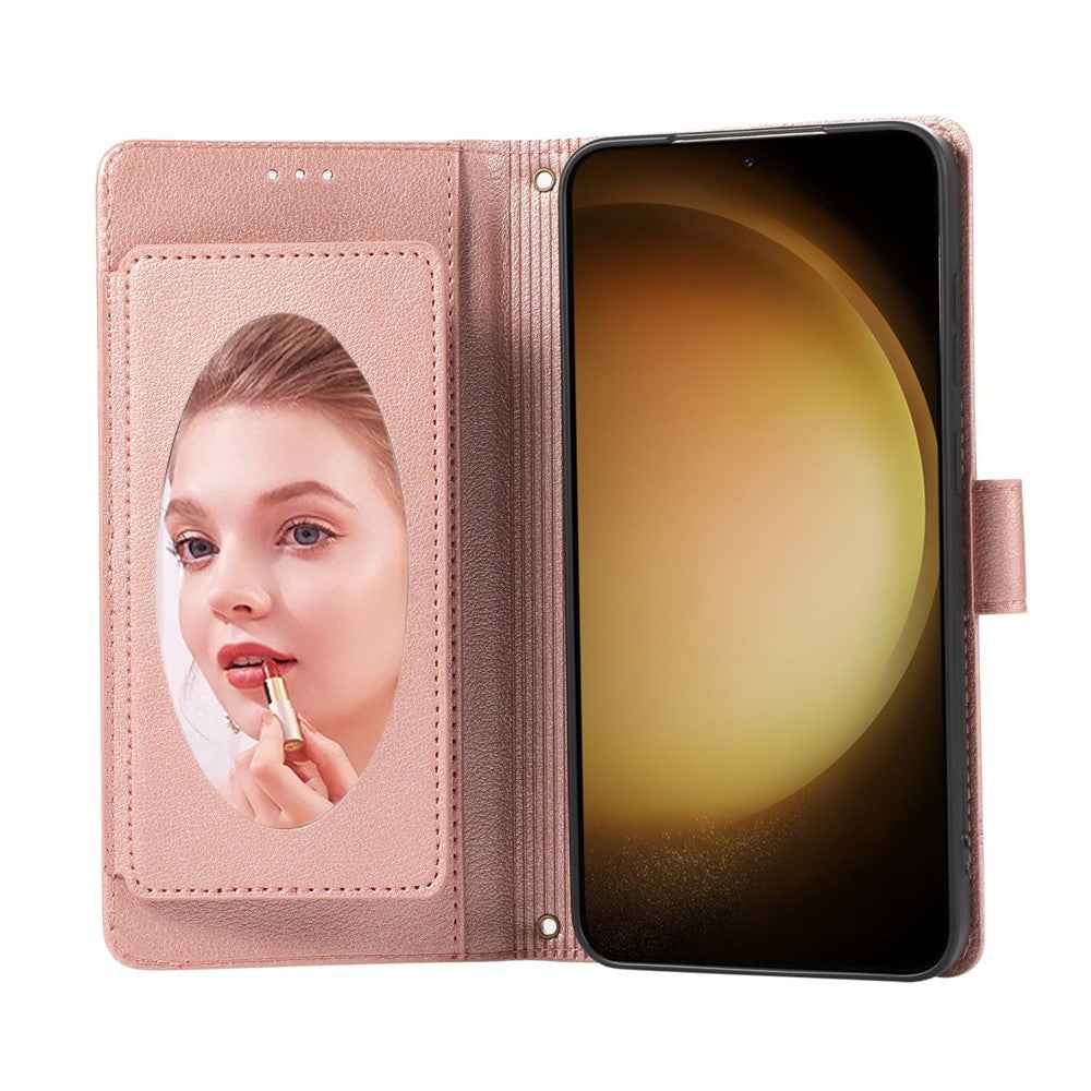 For Samsung Galaxy A57 5G Case TPU PU Leather Folio Flip Shockproof Phone Cover with Mirror - Rose Gold