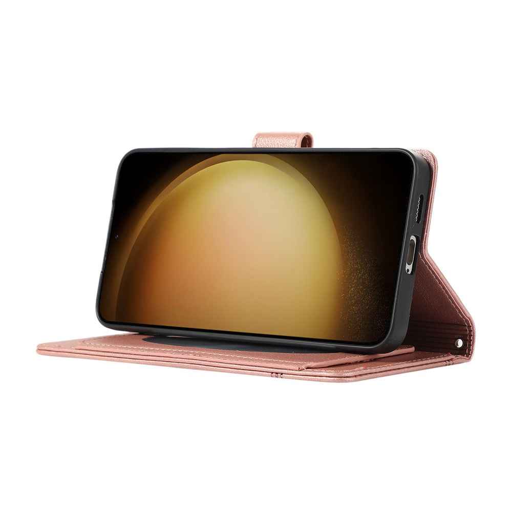 For Samsung Galaxy A57 5G Case TPU PU Leather Folio Flip Shockproof Phone Cover with Mirror - Rose Gold