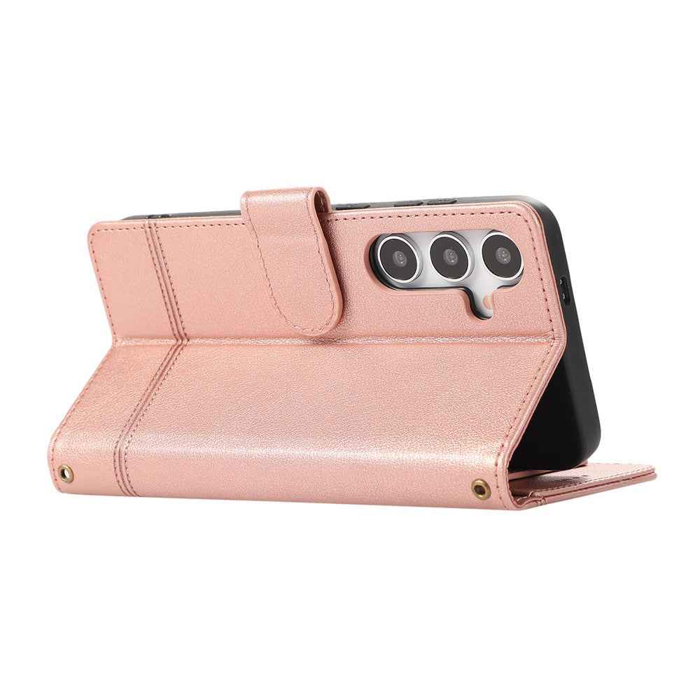 For Samsung Galaxy A57 5G Case TPU PU Leather Folio Flip Shockproof Phone Cover with Mirror - Rose Gold